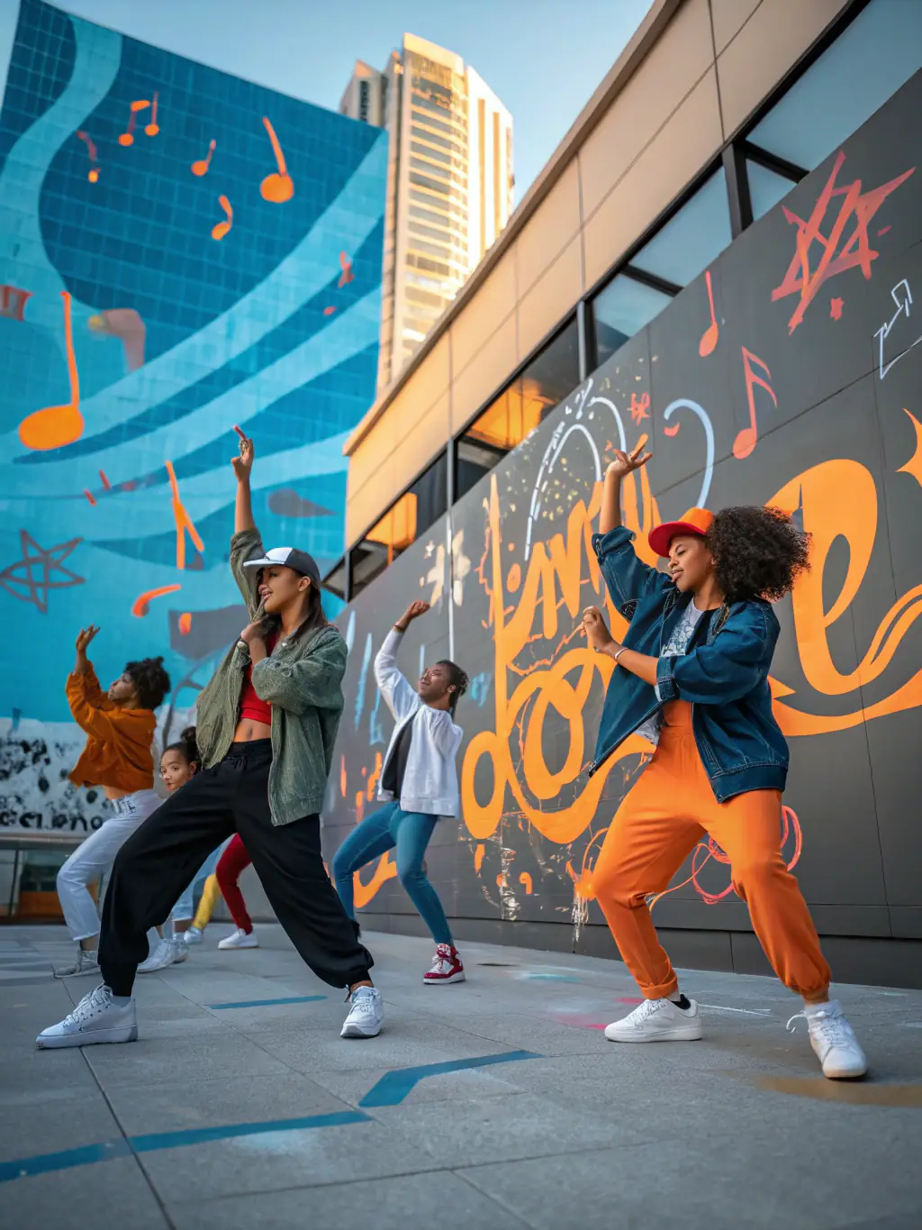 A diverse group of students participating in a contemporary dance workshop, demonstrating the variety of dance styles offered at the school.